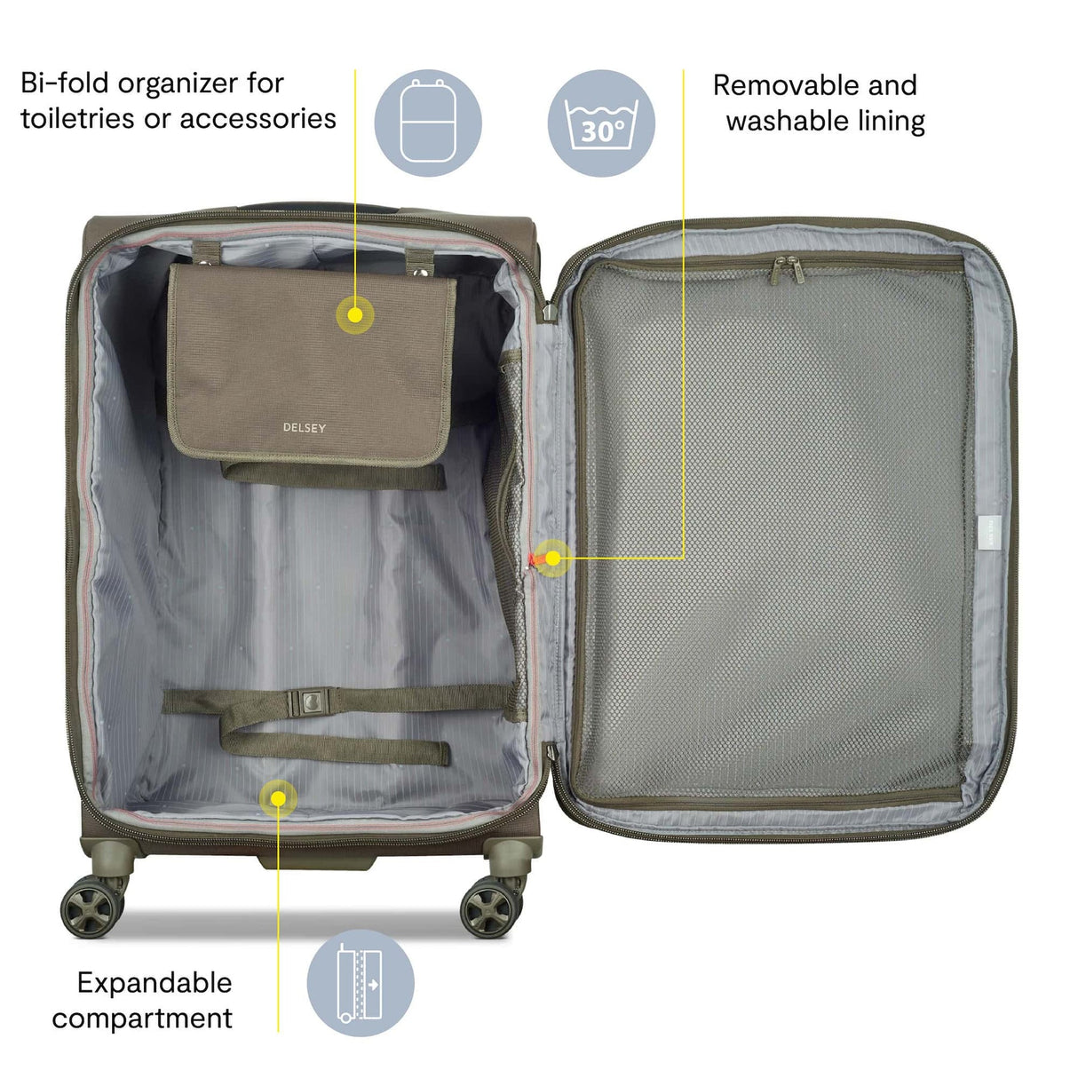 Delsey Helium DLX Medium Checked Expandable Spinner , , HeliumDLXLargeInt_1800x1800_99b71267-a924-4289-9bae-164a30f5e49f