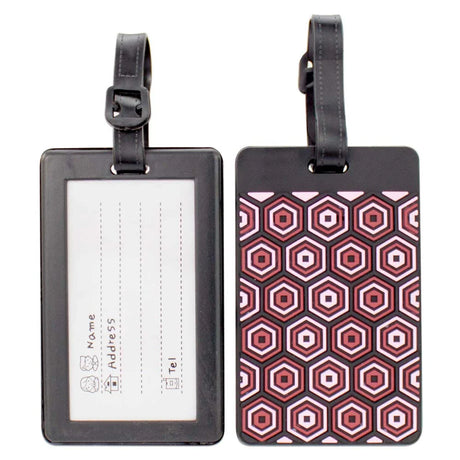 Colorful Luggage ID Tags – Set of 2 - Red Hexagons , , TLCDRDBK-a_jpg